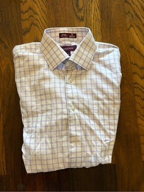 Nordstrom Men's White Shirt with Light Purple Windowpane Check